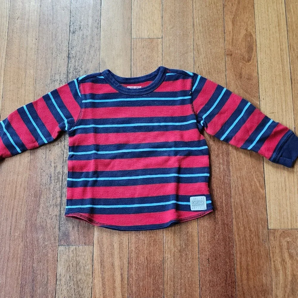 OshKosh B'gosh Red/Blue Striped Long Sleeve Waffle Knit Jersey Size 5T